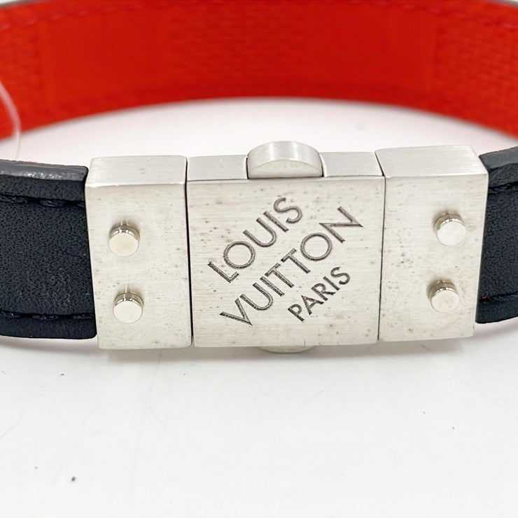LOUIS VUITTON ルイヴィトン ブレスレット ブラスレ･チェックイット M6673E ブラック レッド レザー ユニセックス リバーシブル シルバー金具 美品