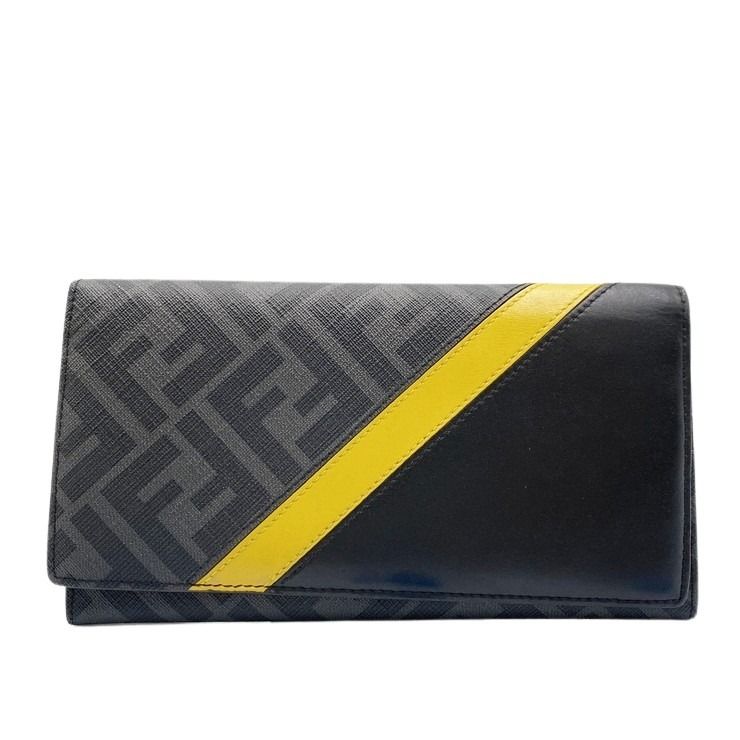 FENDI フェンディ 長財布 コンチネンタル ウォレット 7M0264 A9XS ブラック×グレー×イエロー PVC レザー メンズ ズッカ 二つ折り財布 美品