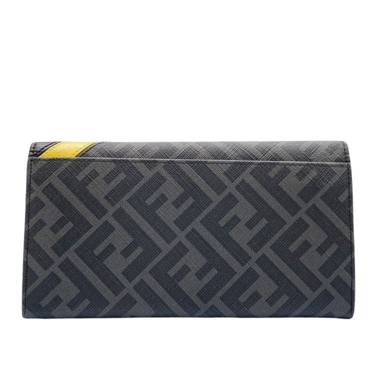 FENDI フェンディ 長財布 コンチネンタル ウォレット 7M0264 A9XS ブラック×グレー×イエロー PVC レザー メンズ ズッカ 二つ折り財布 美品