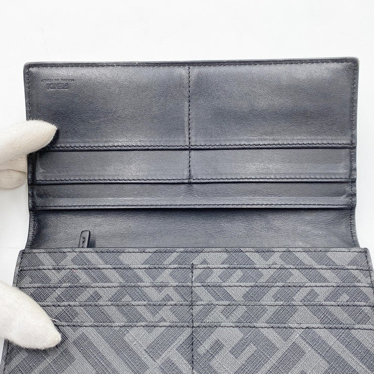 FENDI フェンディ 長財布 コンチネンタル ウォレット 7M0264 A9XS ブラック×グレー×イエロー PVC レザー メンズ ズッカ 二つ折り財布 美品