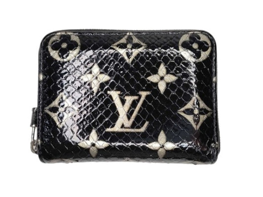 LOUIS VUITTON ルイヴィトン コインケース ジッピーコインパース N97059 ブラック系 モノグラム エキゾチックレザー（パイソン） ユニセックス シルバー金具 美品