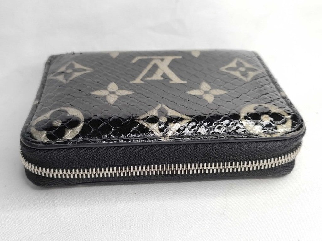 LOUIS VUITTON ルイヴィトン コインケース ジッピーコインパース N97059 ブラック系 モノグラム エキゾチックレザー（パイソン） ユニセックス シルバー金具 美品