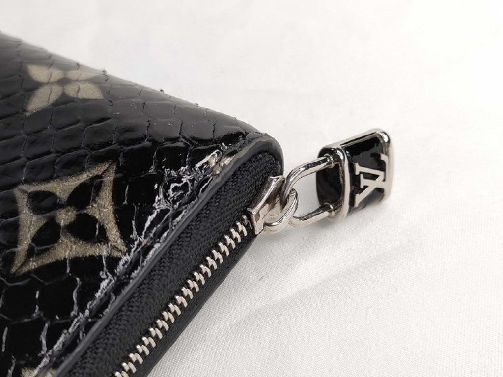 LOUIS VUITTON ルイヴィトン コインケース ジッピーコインパース N97059 ブラック系 モノグラム エキゾチックレザー（パイソン） ユニセックス シルバー金具 美品