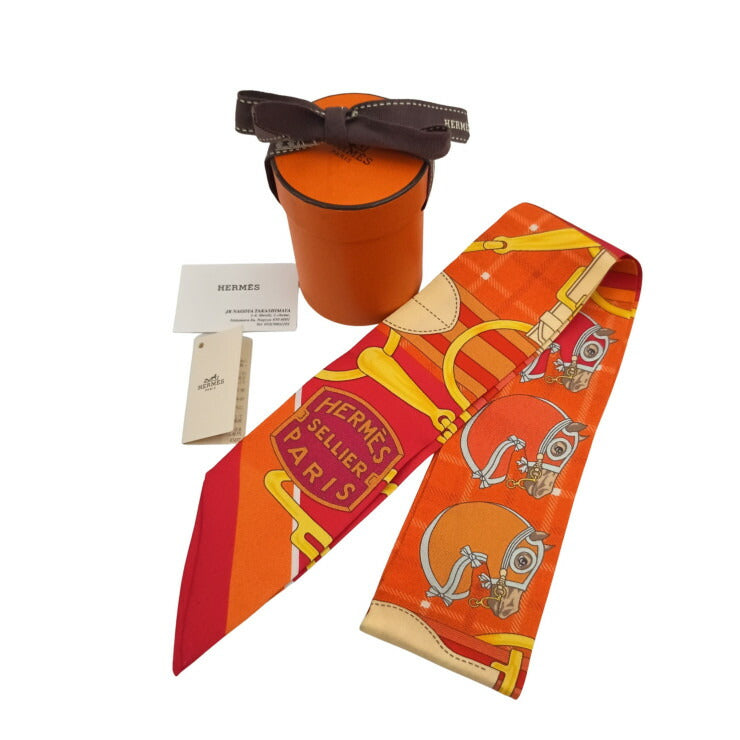 HERMES エルメス リボンスカーフ ツイリー マルチカラー系 シルク100％ レディース BOUQUETS SELLIER 美品