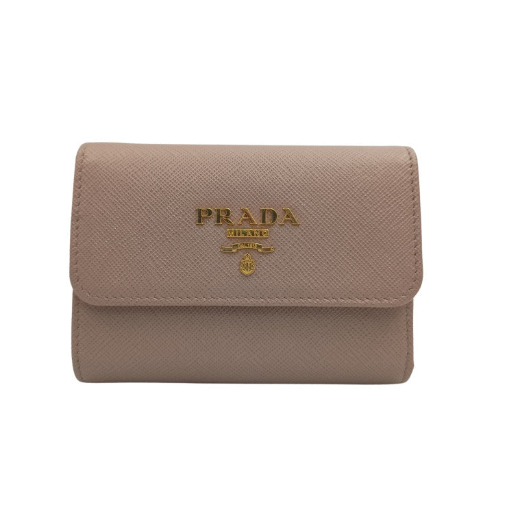 PRADA プラダ 三つ折り財布 1MH025 ベージュ系 サフィアーノレザー レディース ゴールド金具 美品
