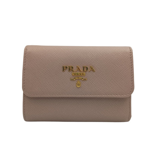 PRADA プラダ 三つ折り財布 1MH025 ベージュ系 サフィアーノレザー レディース ゴールド金具 美品