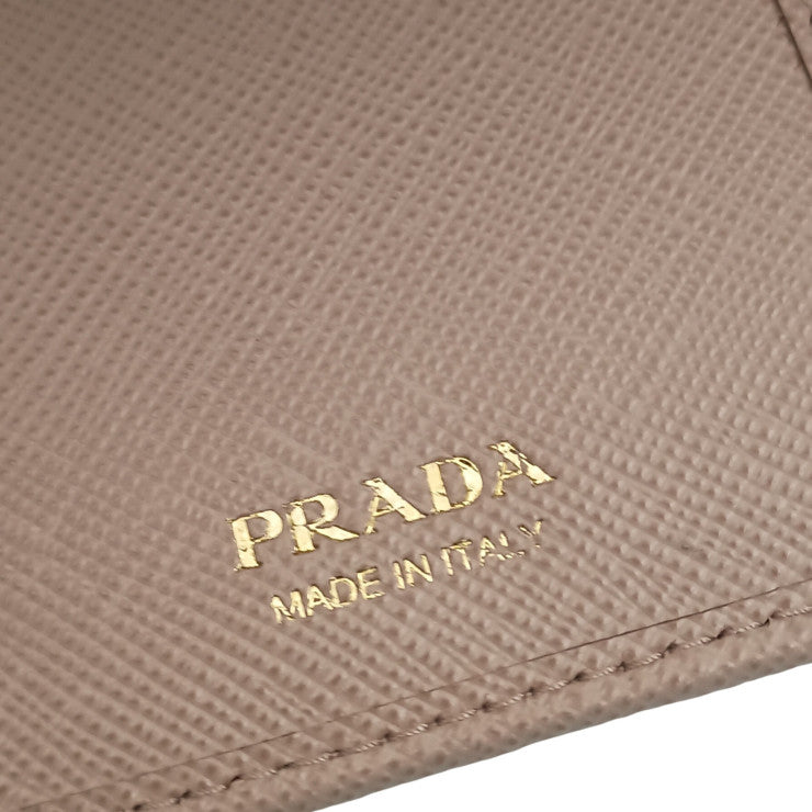 PRADA プラダ 三つ折り財布 1MH025 ベージュ系 サフィアーノレザー レディース ゴールド金具 美品