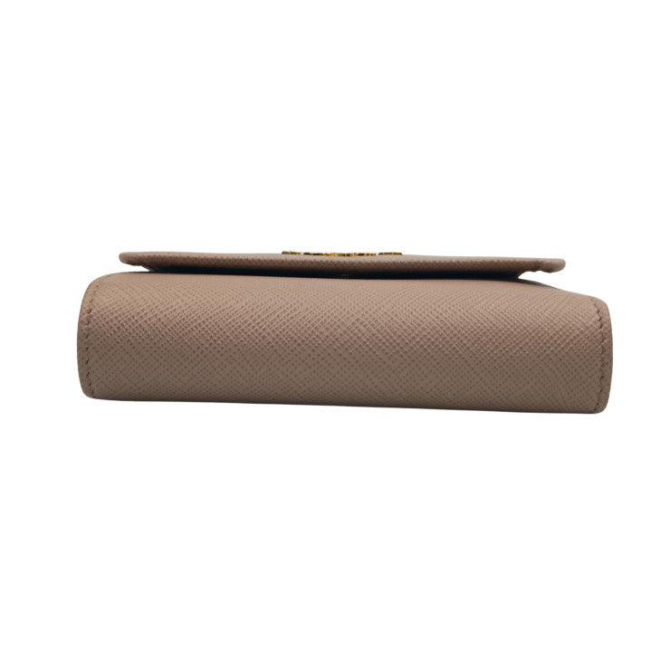 PRADA プラダ 三つ折り財布 1MH025 ベージュ系 サフィアーノレザー レディース ゴールド金具 美品
