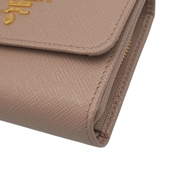 PRADA プラダ 三つ折り財布 1MH025 ベージュ系 サフィアーノレザー レディース ゴールド金具 美品