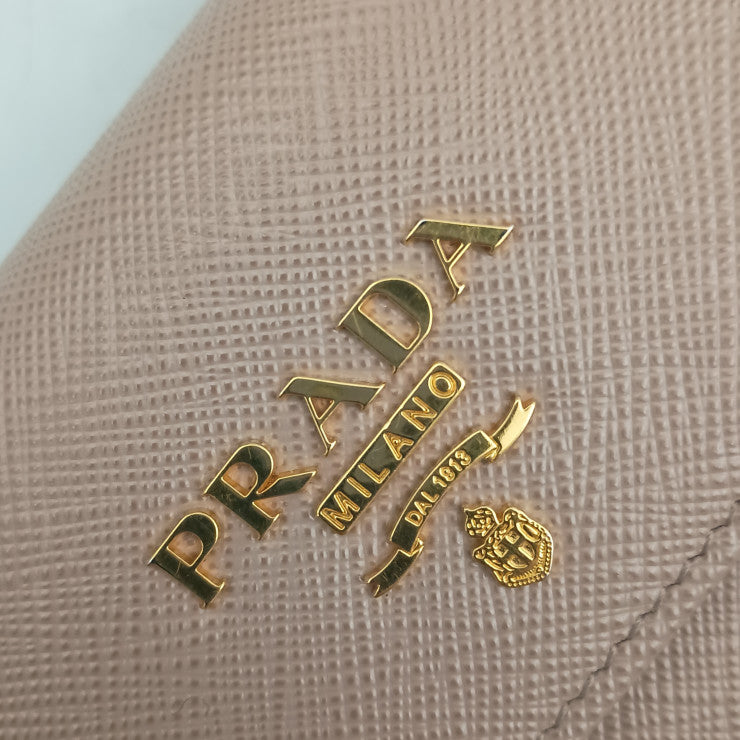 PRADA プラダ 三つ折り財布 1MH025 ベージュ系 サフィアーノレザー レディース ゴールド金具 美品