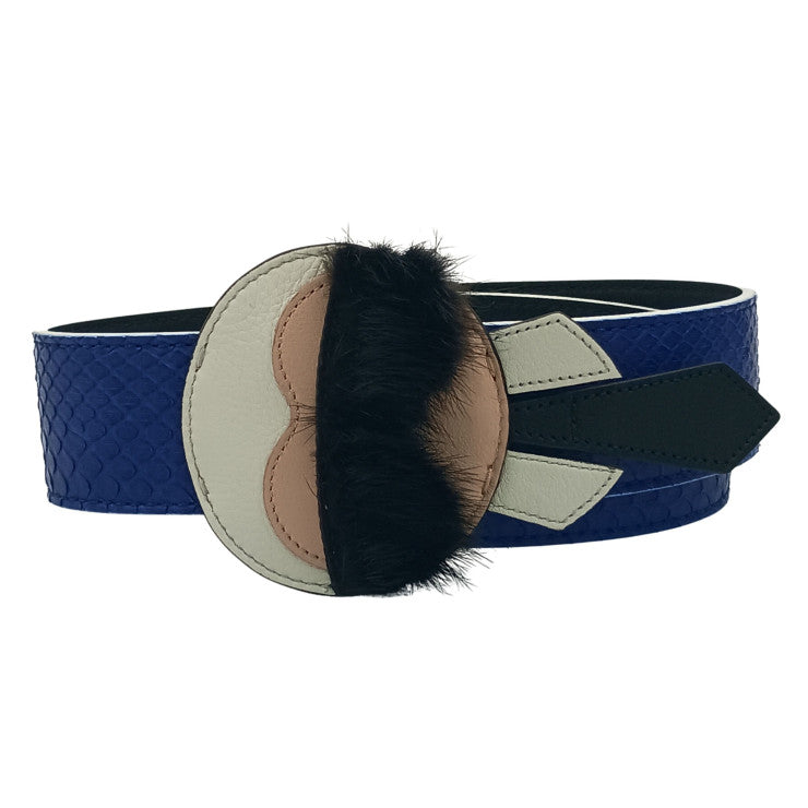 FENDI フェンディ ショルダーストラップ STRAP YOU KARLITO ストラップ ユー カーリト カールラガーフェルド ブルー ブラック ホワイト系 パイソン レザー ファー ユニセックス シルバー金具 美品