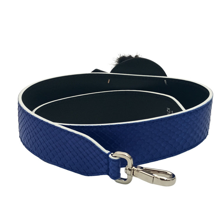FENDI フェンディ ショルダーストラップ STRAP YOU KARLITO ストラップ ユー カーリト カールラガーフェルド ブルー ブラック ホワイト系 パイソン レザー ファー ユニセックス シルバー金具 美品