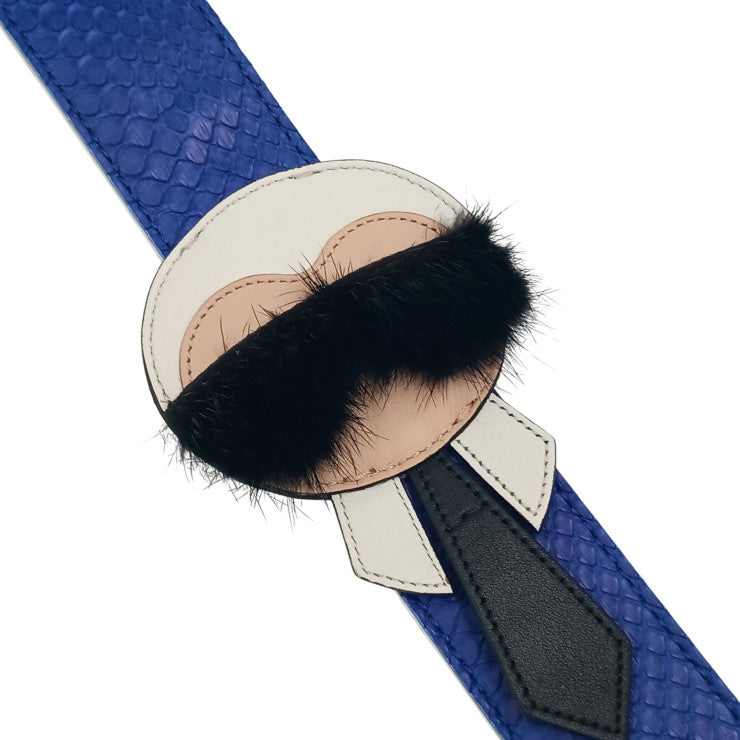 FENDI フェンディ ショルダーストラップ STRAP YOU KARLITO ストラップ ユー カーリト カールラガーフェルド ブルー ブラック ホワイト系 パイソン レザー ファー ユニセックス シルバー金具 美品