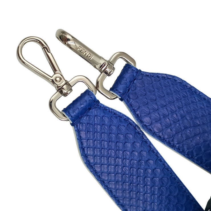 FENDI フェンディ ショルダーストラップ STRAP YOU KARLITO ストラップ ユー カーリト カールラガーフェルド ブルー ブラック ホワイト系 パイソン レザー ファー ユニセックス シルバー金具 美品