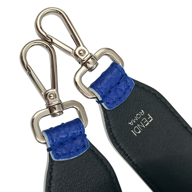 FENDI フェンディ ショルダーストラップ STRAP YOU KARLITO ストラップ ユー カーリト カールラガーフェルド ブルー ブラック ホワイト系 パイソン レザー ファー ユニセックス シルバー金具 美品