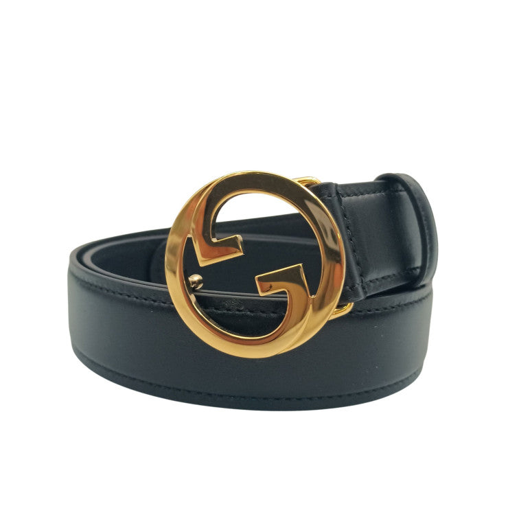 GUCCI グッチ ベルト インターロッキングG 690557 ブラック系 カーフレザー ユニセックス ゴールド金具 超美品