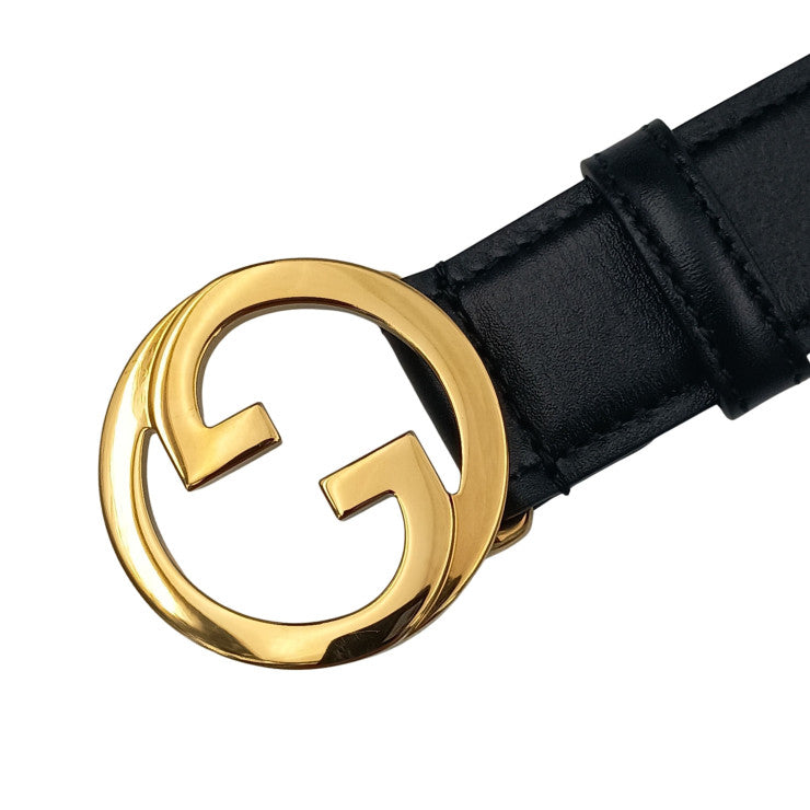 GUCCI グッチ ベルト インターロッキングG 690557 ブラック系 カーフレザー ユニセックス ゴールド金具 超美品