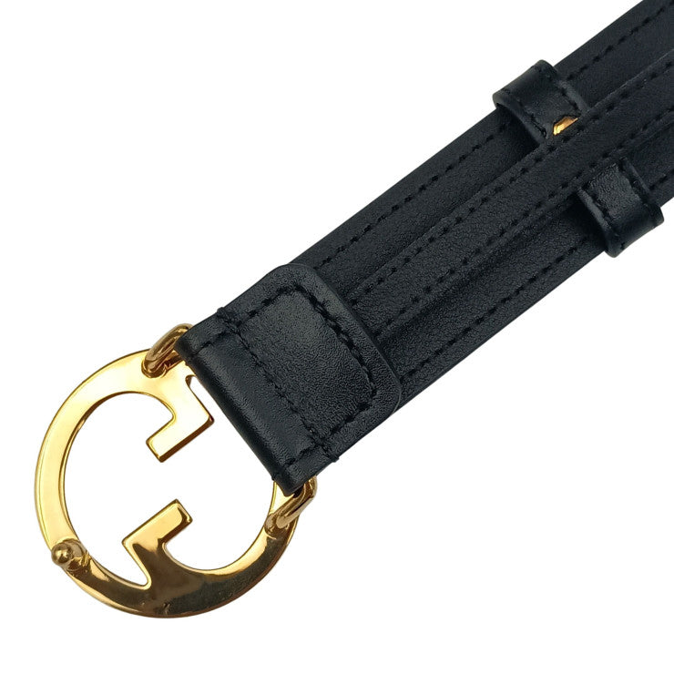 GUCCI グッチ ベルト インターロッキングG 690557 ブラック系 カーフレザー ユニセックス ゴールド金具 超美品