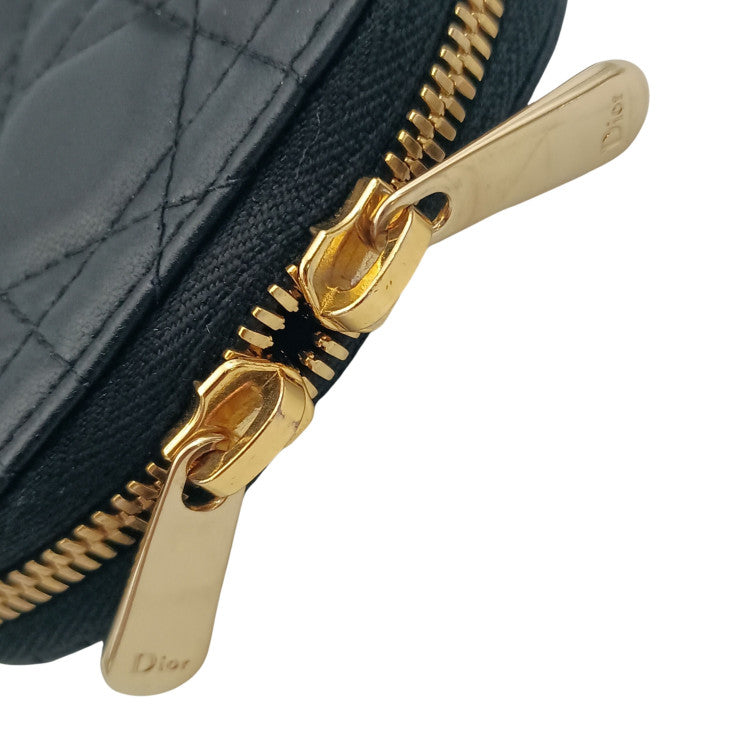 Christian Dior ディオール ショルダーバッグ Lady Dior フォンホルダー S08720NMJ-900U ブラック系 レザー レディース カナージュ ゴールド金具 スマホショルダー ポシェット 美品