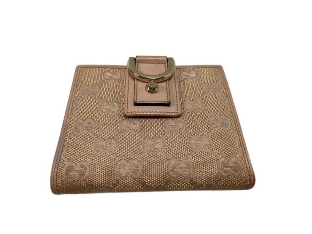 GUCCI グッチ 二つ折り財布 GGキャンバス 154255 ベージュ系 キャンバス レザー レディース ゴールド金具 美品