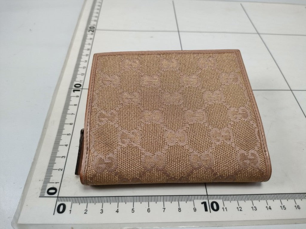 GUCCI グッチ 二つ折り財布 GGキャンバス 154255 ベージュ系 キャンバス レザー レディース ゴールド金具 美品