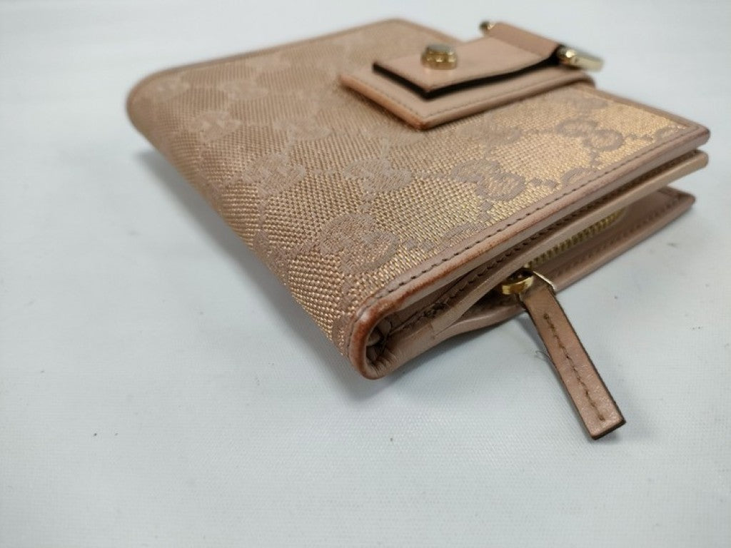 GUCCI グッチ 二つ折り財布 GGキャンバス 154255 ベージュ系 キャンバス レザー レディース ゴールド金具 美品