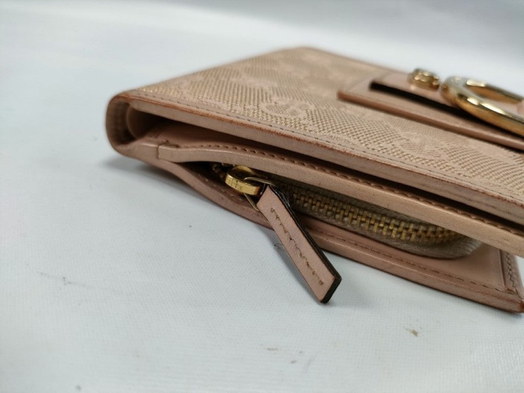 GUCCI グッチ 二つ折り財布 GGキャンバス 154255 ベージュ系 キャンバス レザー レディース ゴールド金具 美品