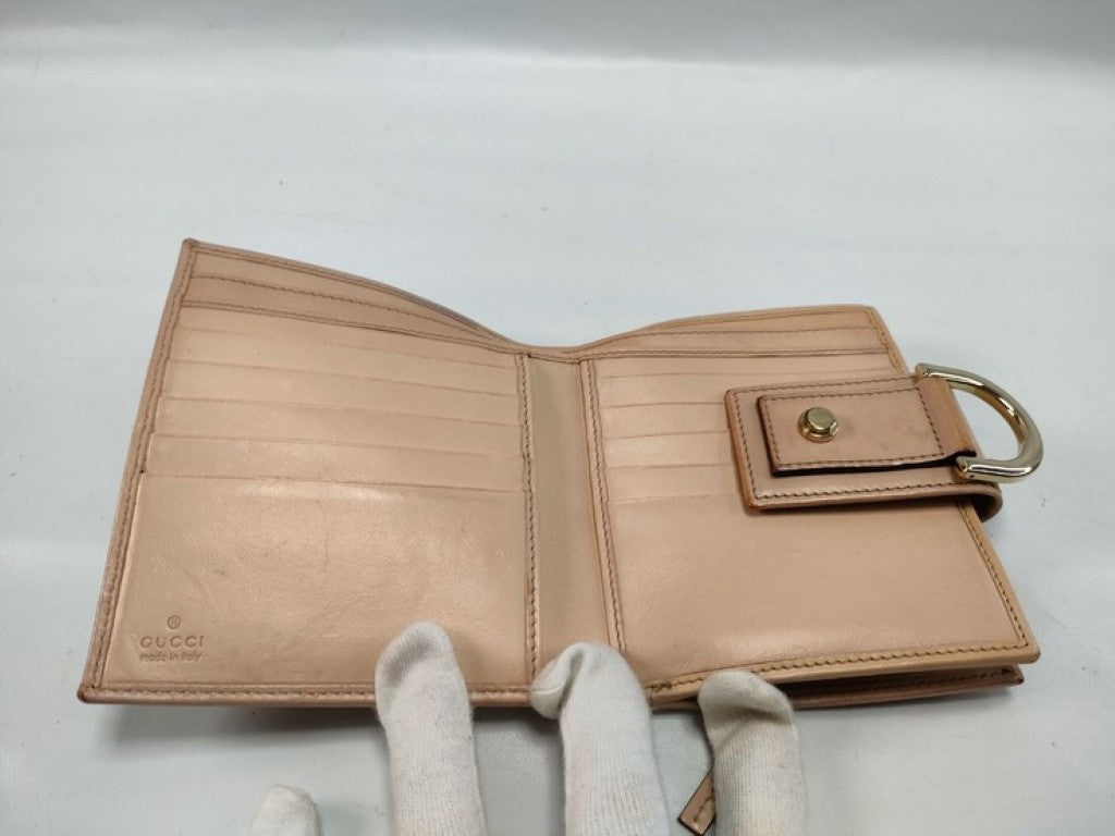GUCCI グッチ 二つ折り財布 GGキャンバス 154255 ベージュ系 キャンバス レザー レディース ゴールド金具 美品