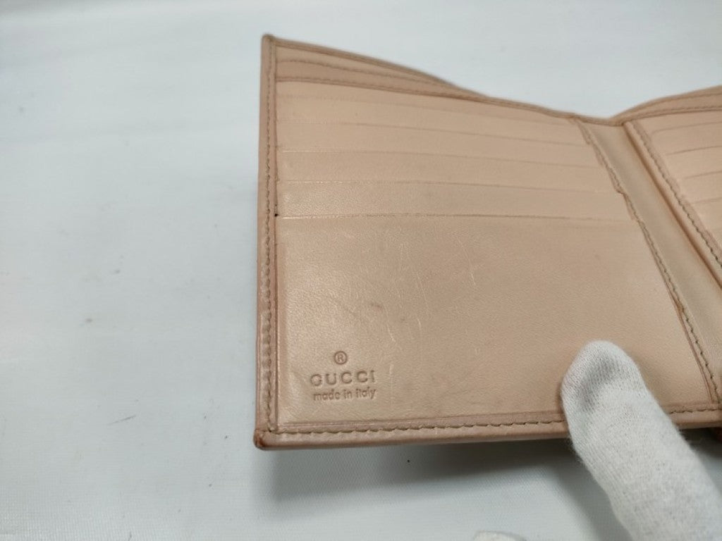 GUCCI グッチ 二つ折り財布 GGキャンバス 154255 ベージュ系 キャンバス レザー レディース ゴールド金具 美品