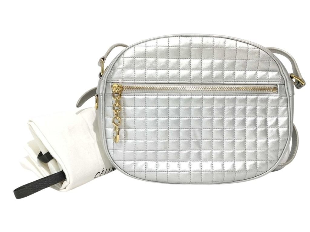 CELINE セリーヌ ショルダーバッグ Cチャーム 188353 シルバー系 レザー レディース ゴールド金具 美品