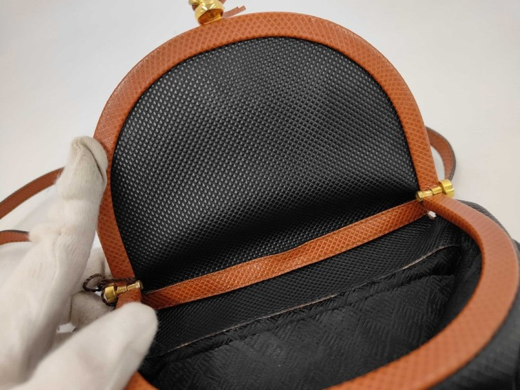 BOTTEGA VENETA ボッテガヴェネタ ショルダーバッグ マルコポーロ ブラック ブラウン系 PVC レザー レディース フリンジ ゴールド金具 美品