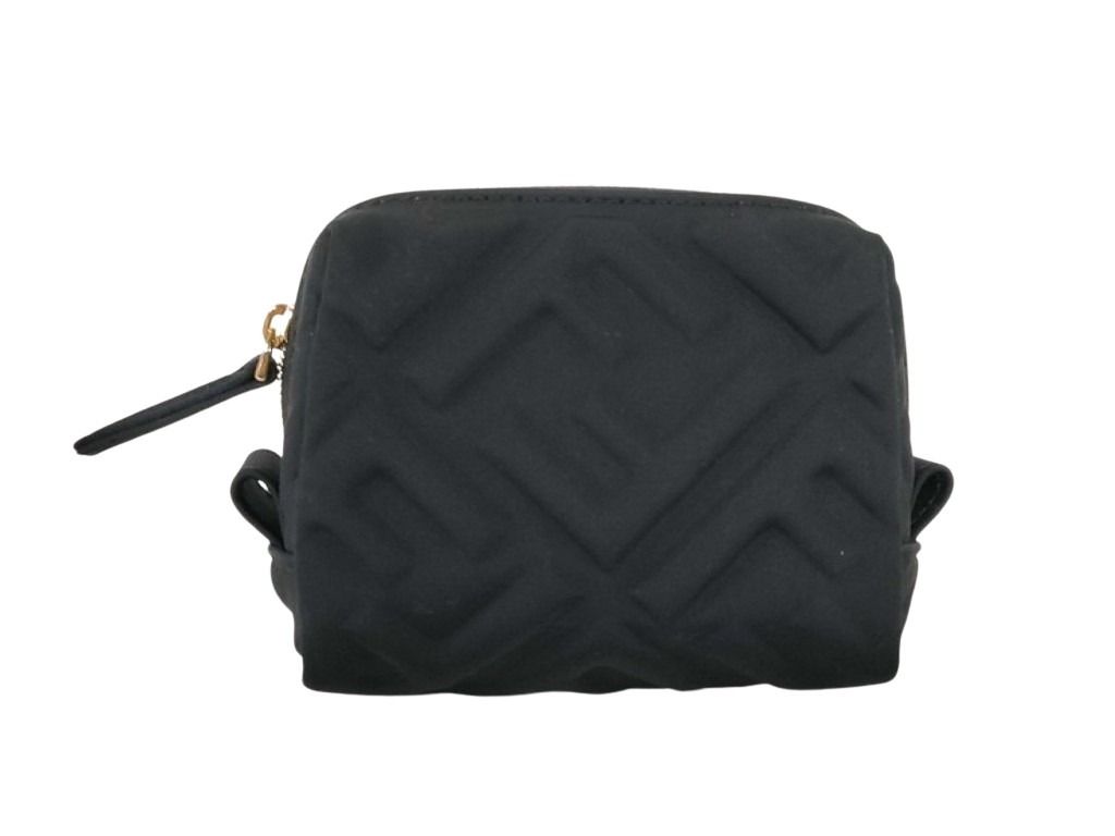 FENDI フェンディ ポーチ メイクアップポーチ 8N0179 ブラック系 キャンバス レディース FFエンボス ゴールド金具 美品