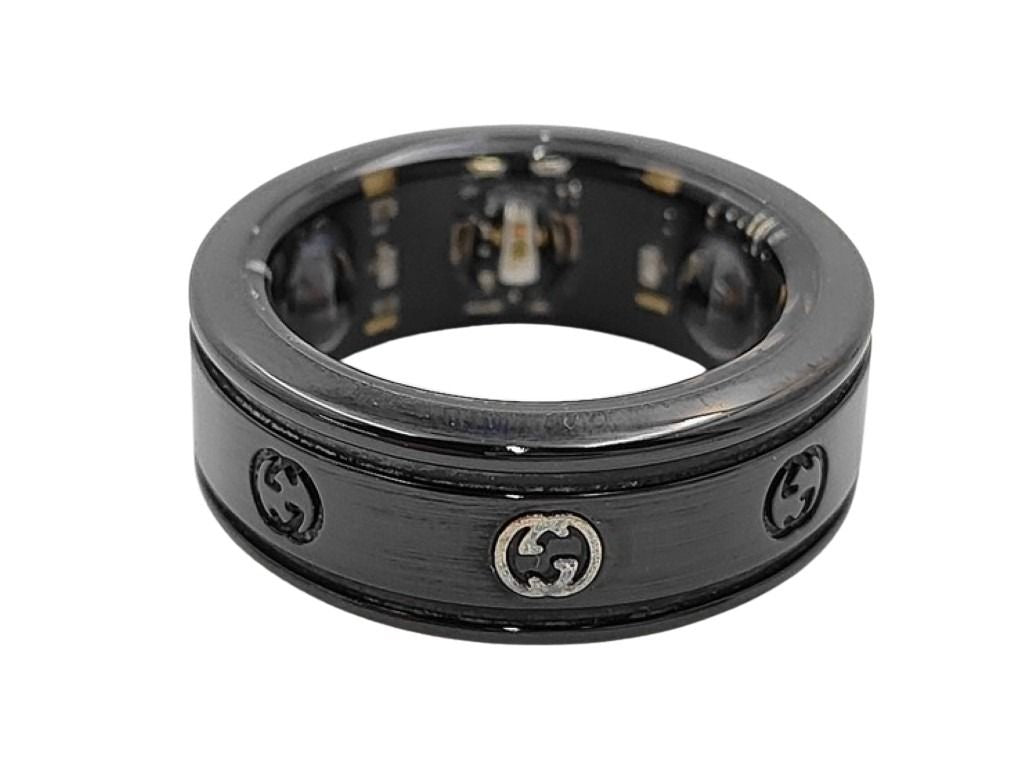 GUCCI グッチ リング オーラ インターロッキングG LE1 ブラック系 チタン レディース OURA オーラ 指輪 美品