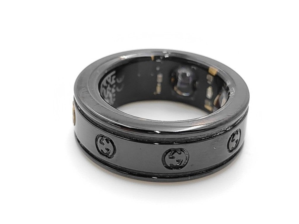 GUCCI グッチ リング オーラ インターロッキングG LE1 ブラック系 チタン レディース OURA オーラ 指輪 美品