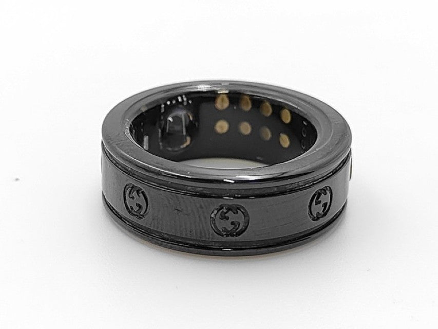 GUCCI グッチ リング オーラ インターロッキングG LE1 ブラック系 チタン レディース OURA オーラ 指輪 美品