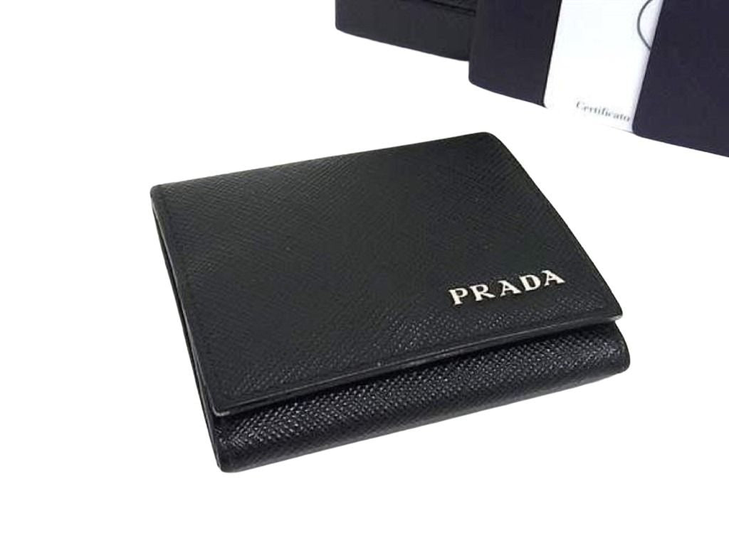 PRADA プラダ コインケース 2MM935 ブラック系 サフィアーノレザー ユニセックス シルバー金具 美品