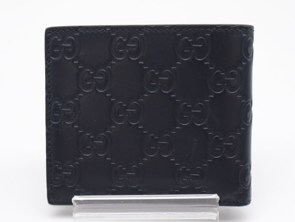 GUCCI グッチ 二つ折り財布 グッチシマ 473916 ネイビー系 レザー メンズ シルバー金具 美品
