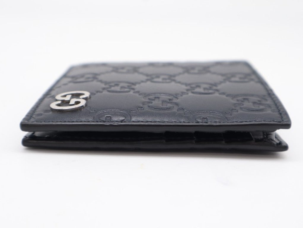 GUCCI グッチ 二つ折り財布 グッチシマ 473916 ネイビー系 レザー メンズ シルバー金具 美品