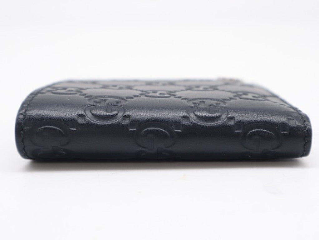 GUCCI グッチ 二つ折り財布 グッチシマ 473916 ネイビー系 レザー メンズ シルバー金具 美品