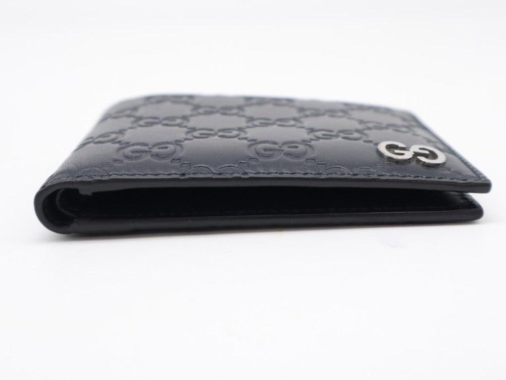 GUCCI グッチ 二つ折り財布 グッチシマ 473916 ネイビー系 レザー メンズ シルバー金具 美品