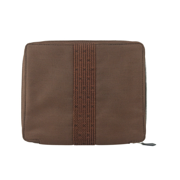 HERMES エルメス クラッチバッグ エールライン マルチケース 101196M ブラウン系 キャンバス ユニセックス ラウンドファスナー 美品