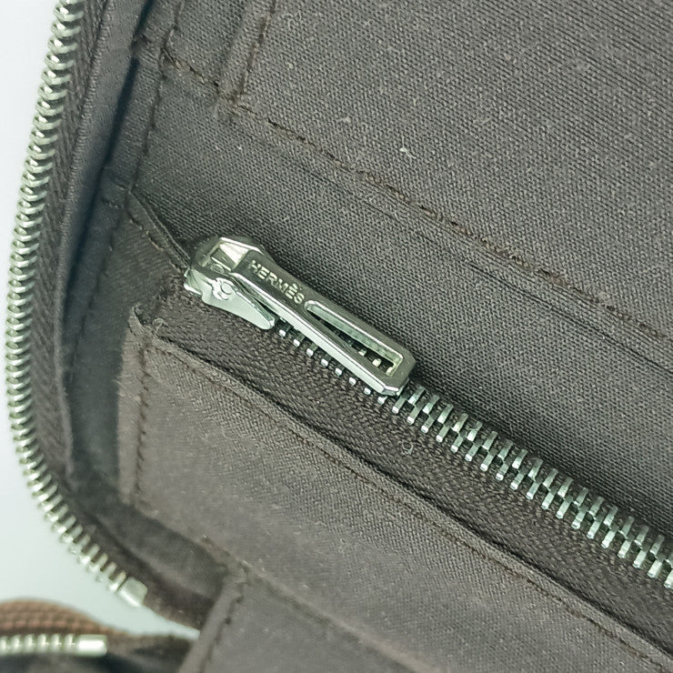HERMES エルメス クラッチバッグ エールライン マルチケース 101196M ブラウン系 キャンバス ユニセックス ラウンドファスナー 美品