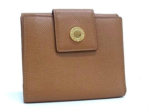 BVLGARI ブルガリ 二つ折り財布 ブルガリブルガリ Wホック財布 ブラウン系 レザー レディース ゴールド金具 美品