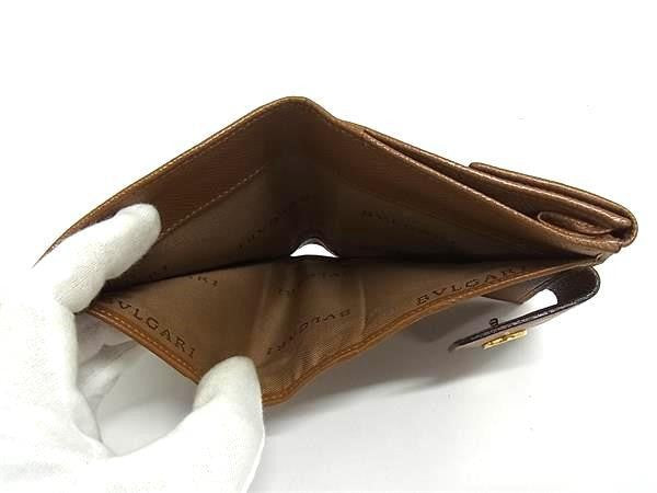 BVLGARI ブルガリ 二つ折り財布 ブルガリブルガリ Wホック財布 ブラウン系 レザー レディース ゴールド金具 美品