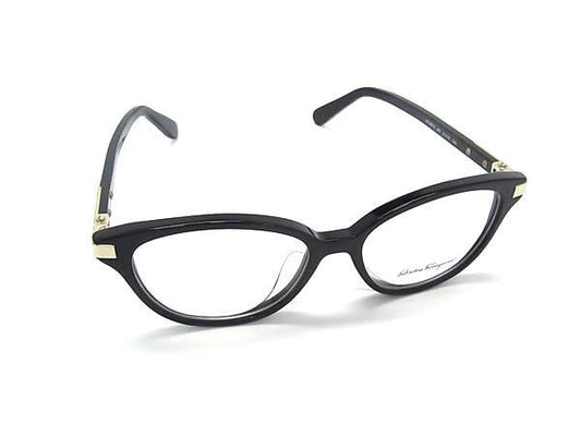 SALVATORE FERRAGAMO フェラガモ 眼鏡 メガネフレーム SF2807A ブラック系×レンズ クリア プラスチック レディース ゴールド金具 伊達メガネ 美品