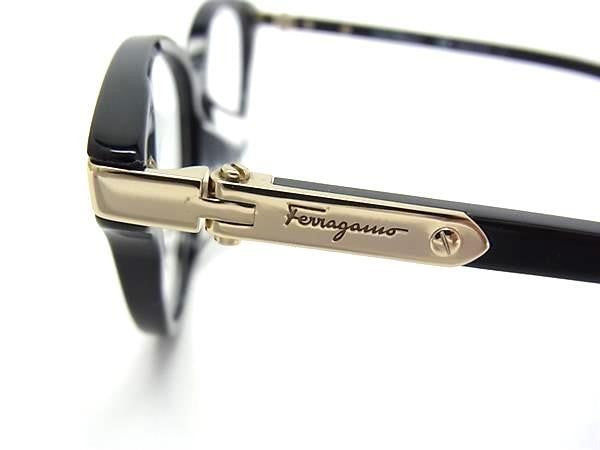 SALVATORE FERRAGAMO フェラガモ 眼鏡 メガネフレーム SF2807A ブラック系×レンズ クリア プラスチック レディース ゴールド金具 伊達メガネ 美品