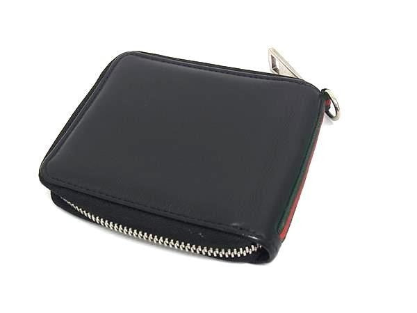 GUCCI グッチ 二つ折り財布 ジップアラウンド コンパクトウォレット 336382 ブラック系 レザー メンズ 札入れ シェリーライン 美品