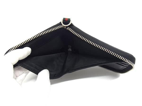 GUCCI グッチ 二つ折り財布 ジップアラウンド コンパクトウォレット 336382 ブラック系 レザー メンズ 札入れ シェリーライン 美品