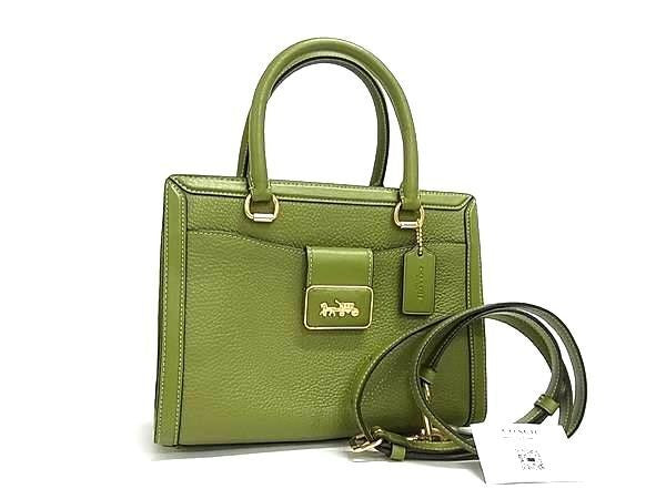 COACH コーチ ハンドバッグ グレース キャリーオール CC141 グリーン系 レザー レディース 2WAY ショルダーバッグ ゴールド金具 美品