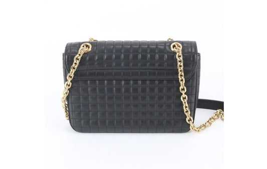 CELINE セリーヌ ショルダーバッグ C ミディアム ブラック系 レザー レディース キルティング チェーン ゴールド金具 美品